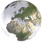 A clear marble that looks like the Earth