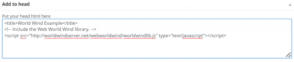 Wordpress screen shot showing adding to header