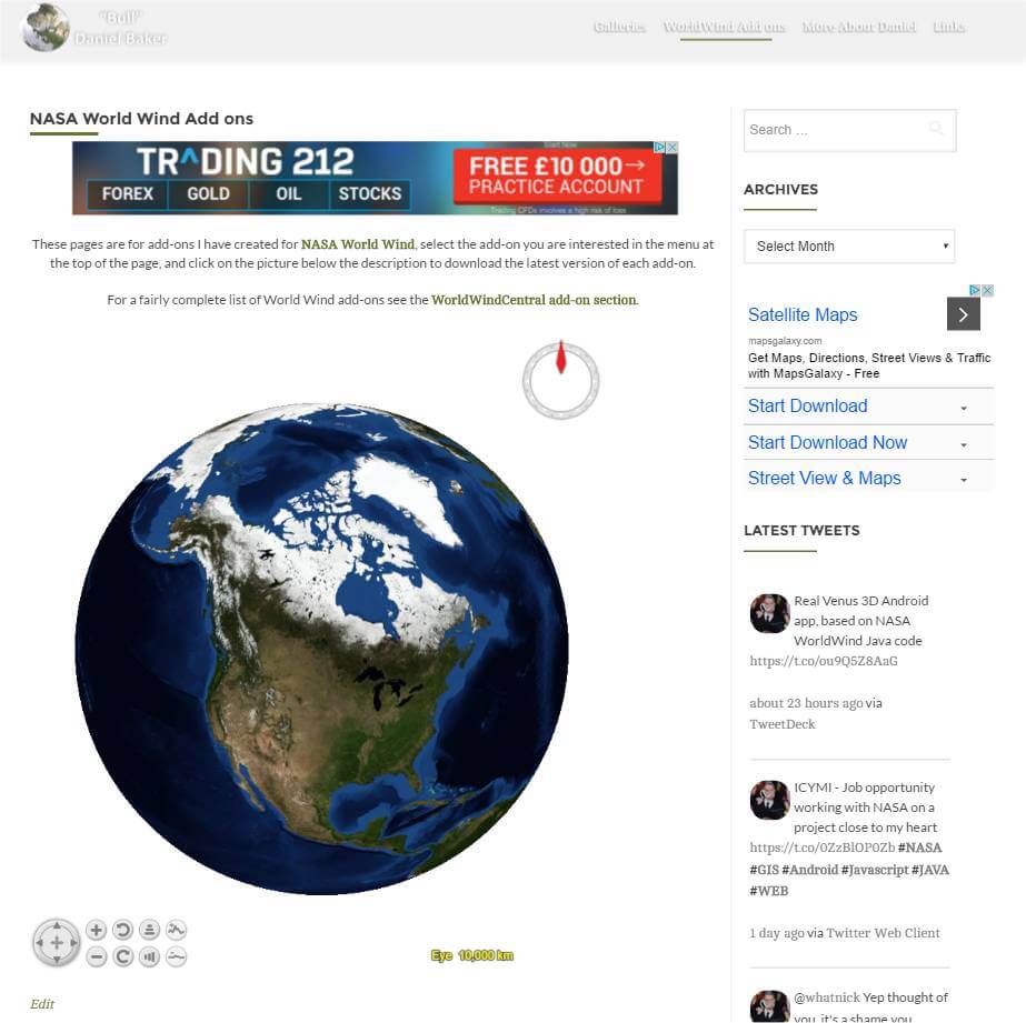 screenshot of NASA WorldWind inside WordPress