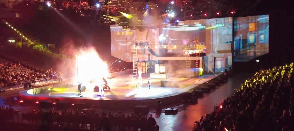An explosion on stage at Marvel Universe live