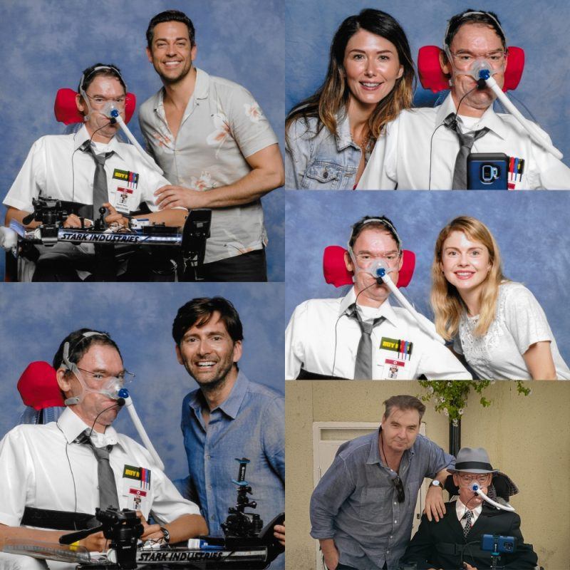 Collage of Daniel Baker with Zachary Levi, David Tennant, Jewel Staite, Rose McIver and Brendan Coyle