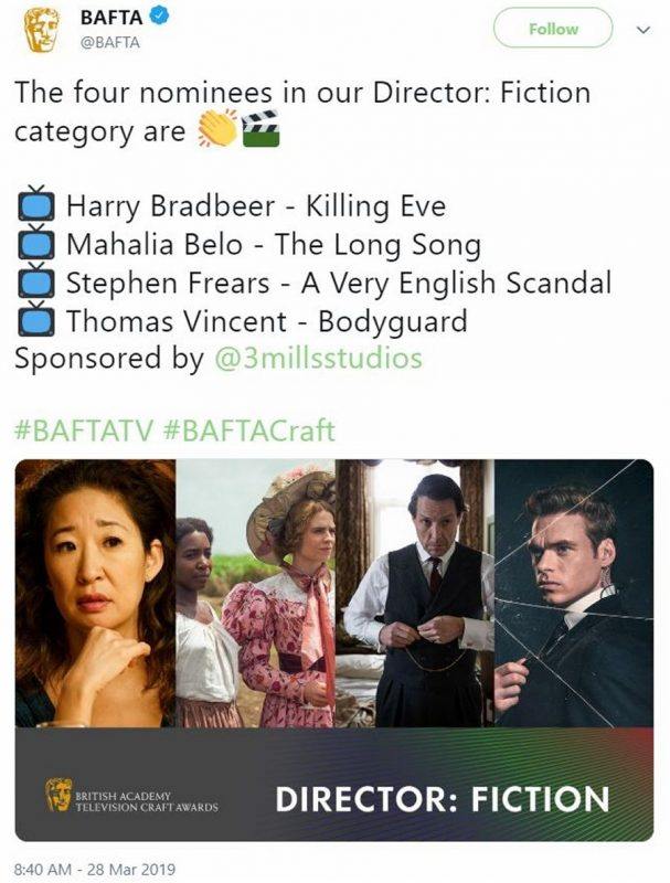 screenshot of BAFTA nominations tweet including Mahalia Belo for the long song
