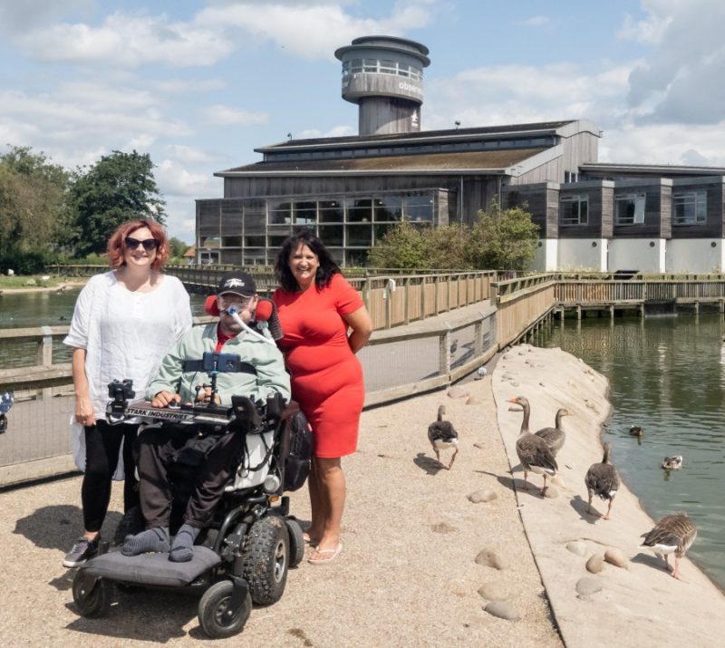MDUK MDUK meetup - Daniel Baker with the CEO of MDUK Catherine Woodhead and Regional Development Manager Nicole Beebee at Slimbridge with geese watching them