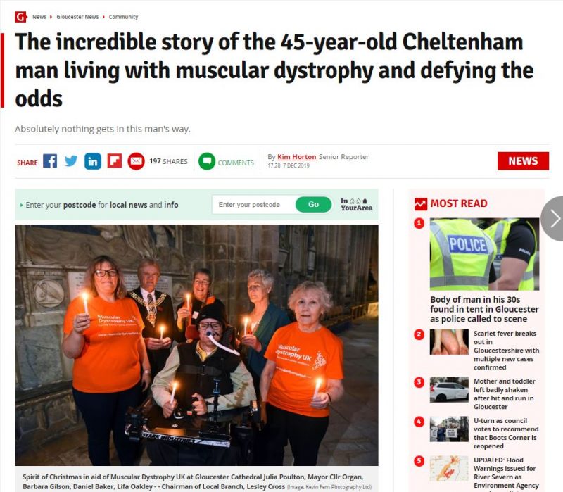 Screenshot of Gloucestershire Live article about Daniel Baker