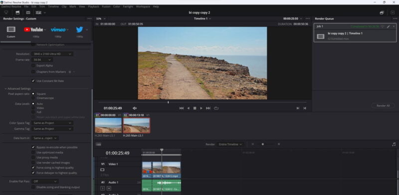 Screenshot showing benchmark results for DaVinci Resolve running on a RTX 3060 Ti Founders Edition