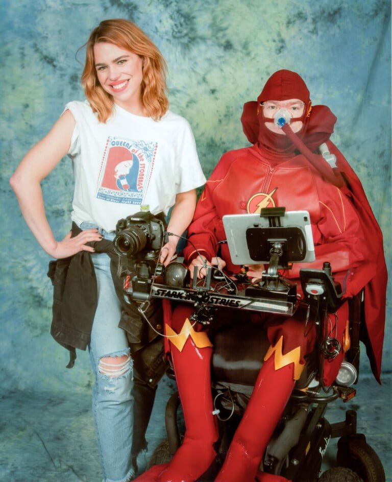 Billie Piper with Daniel Baker dressed as The Flash