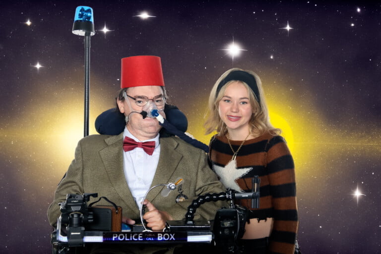 Brec Bassinger with Daniel Baker dressed as the 11th Doctor