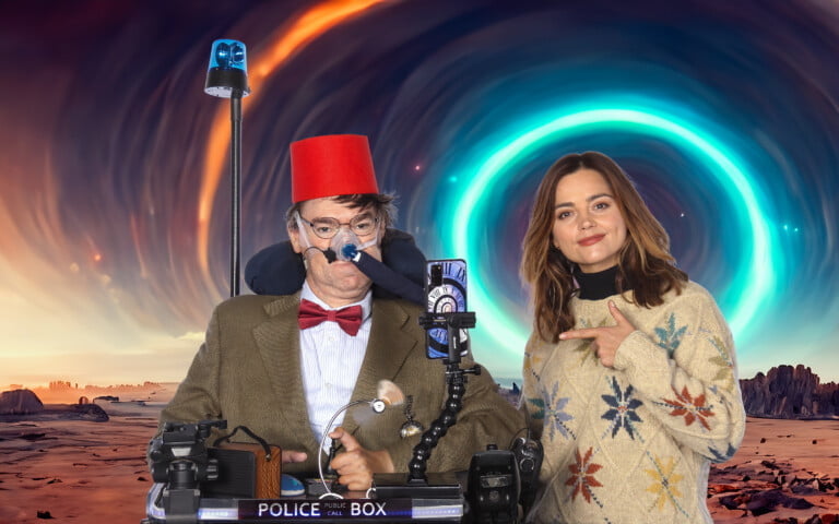 Jenna Coleman with Daniel Baker dressed as the eleventh Doctor