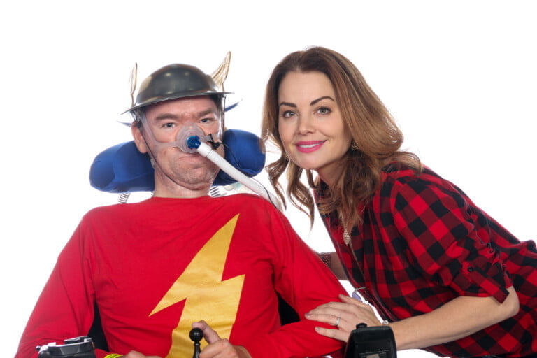 Erica Durance with Daniel Baker dressed as The Flash