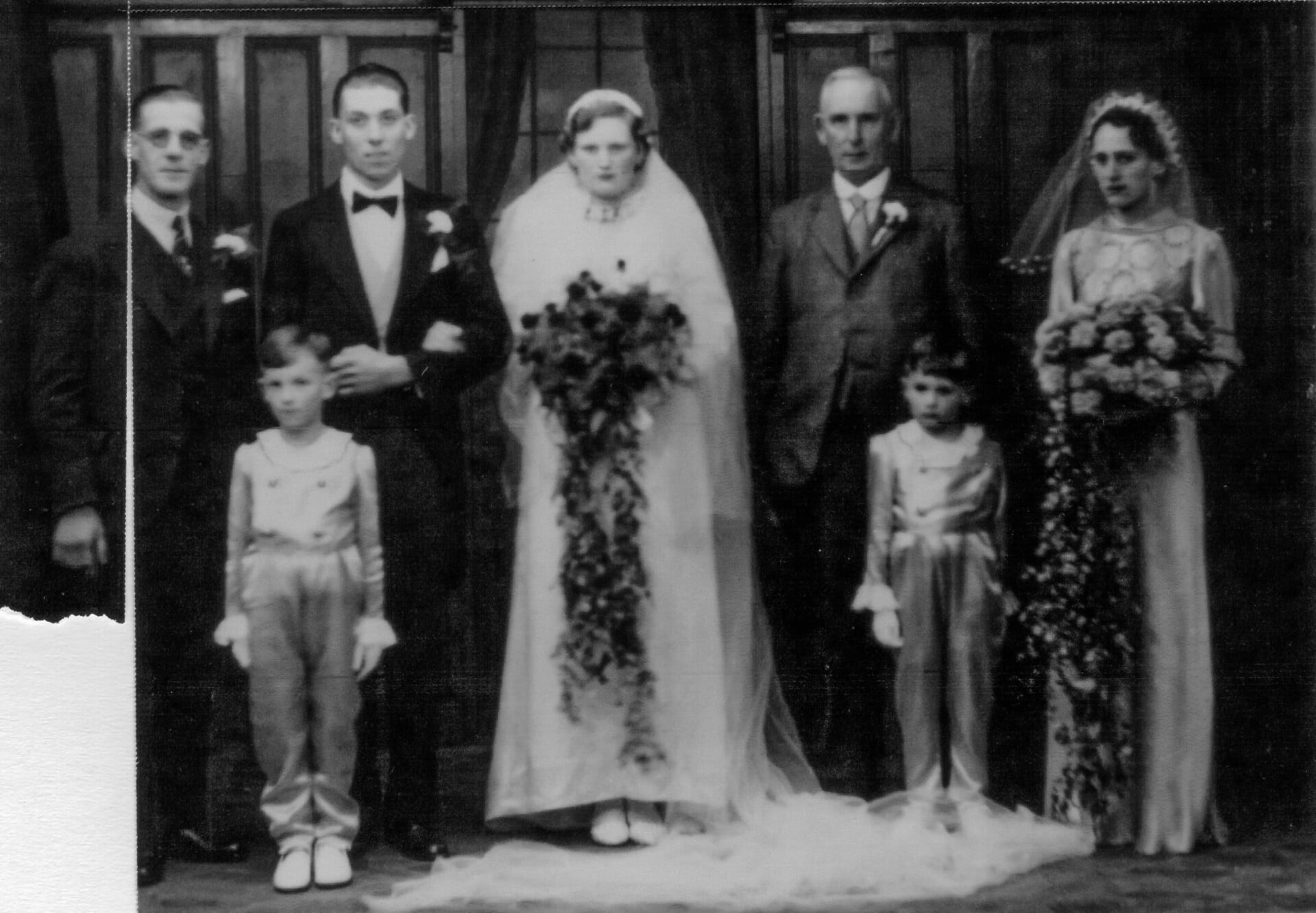 A black and white wedding photo