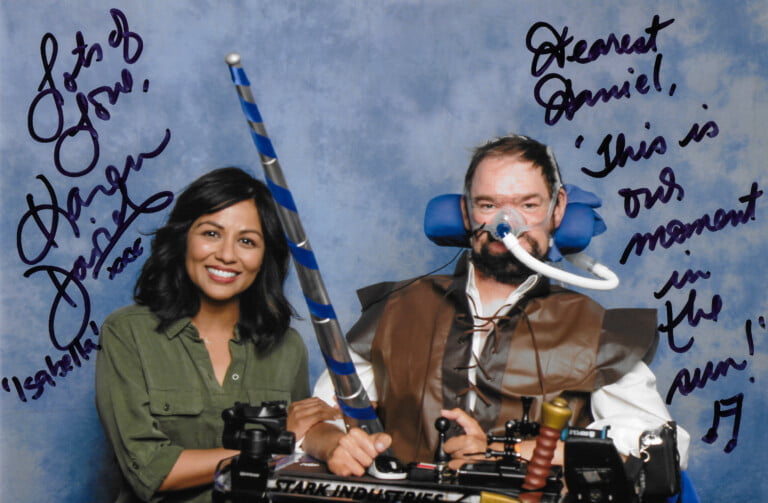 Karen David with Daniel Baker dressed as Galavant