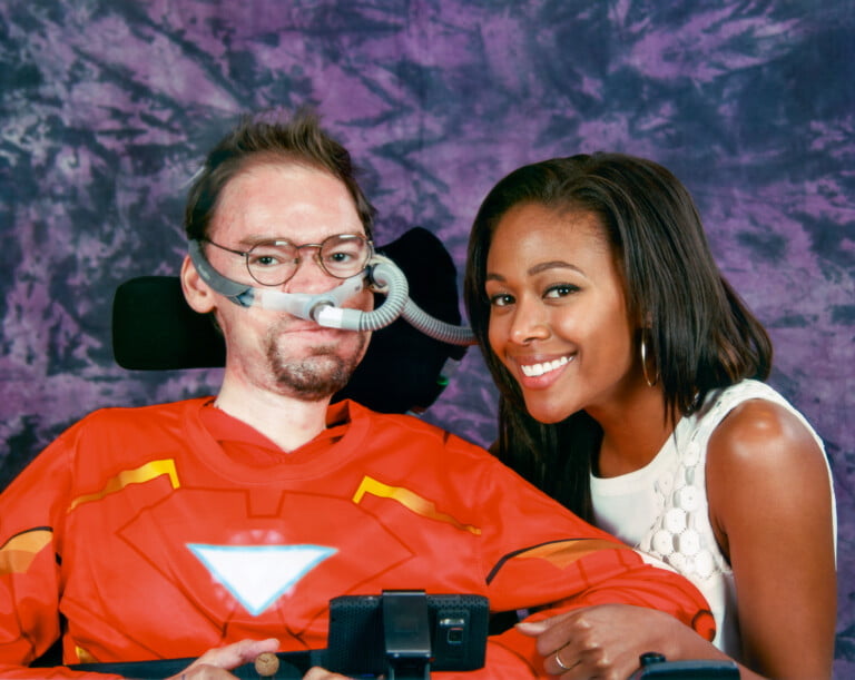 Nicole Beharie with Daniel Baker dressed as Iron Man
